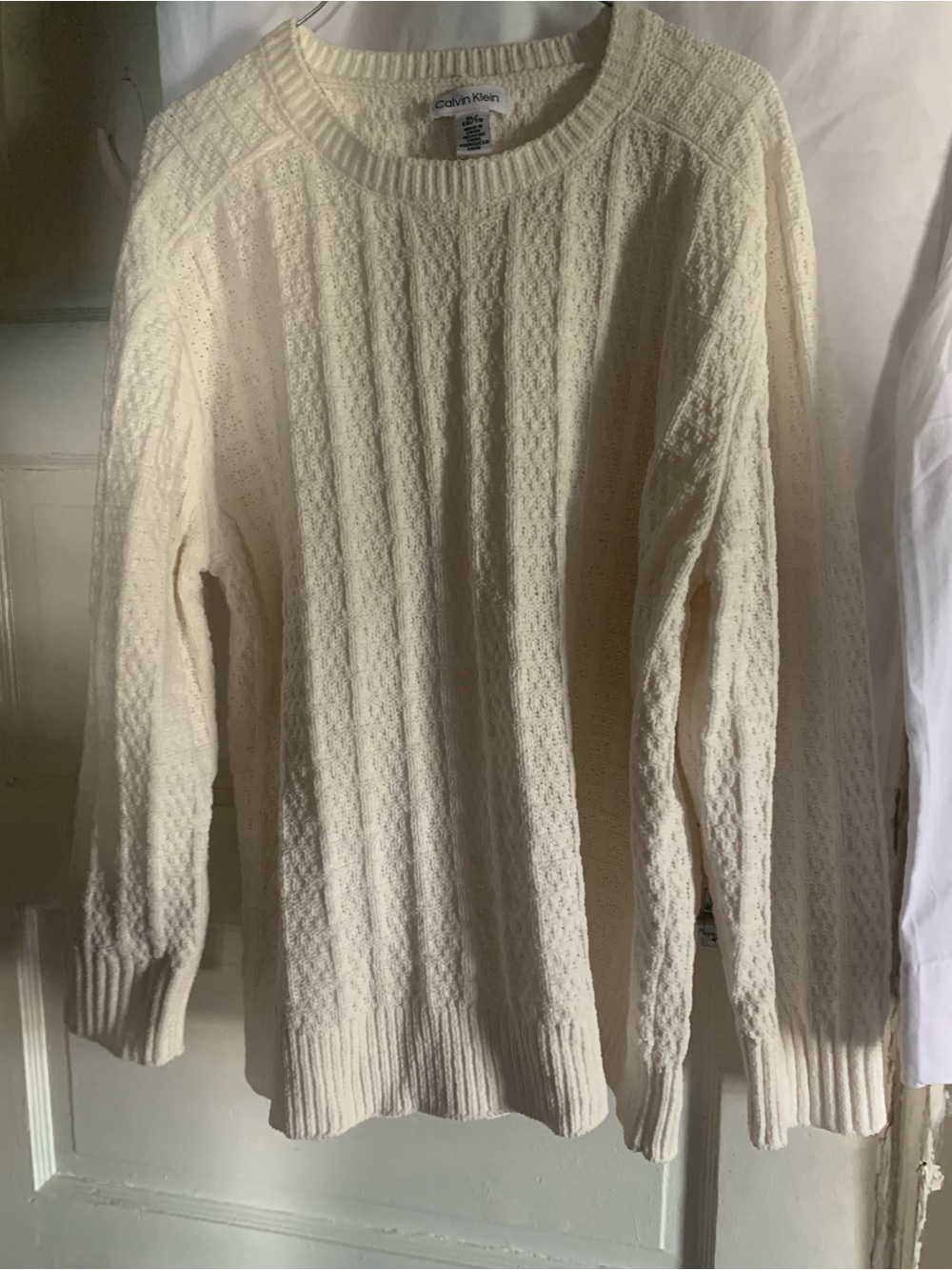Calvin Klein Men's Ivory Cable Crewneck Sweater